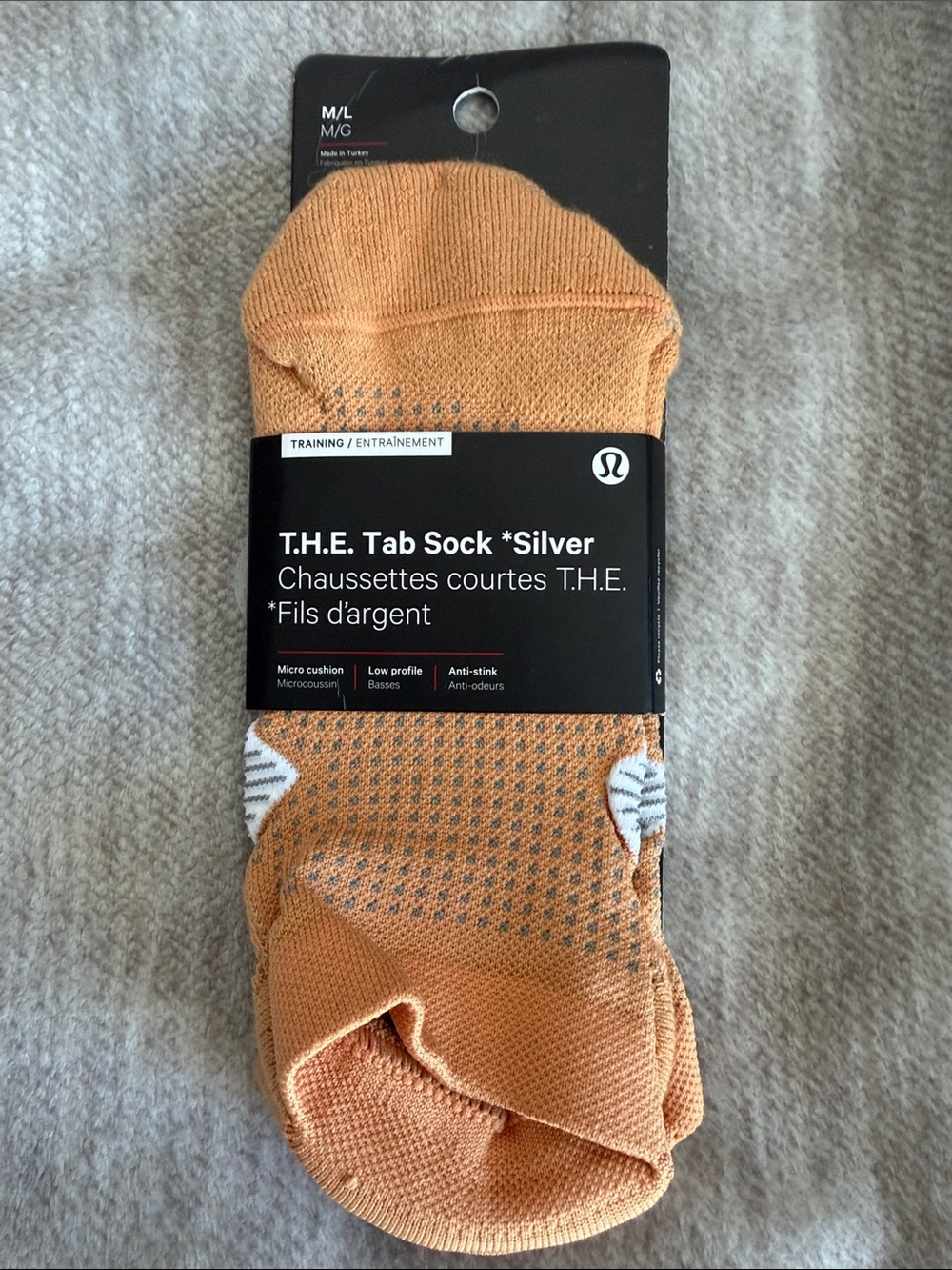 Lululemon T.H.E. Tab Sock Silver - MNOR/RVSN Monarch Orange / Riverstone - NWT